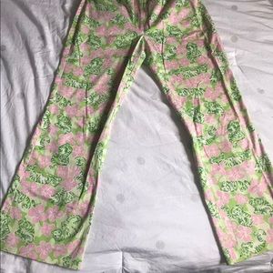 Lilly Pulitzer Pink & Green Tiger Flare Pants Size 2